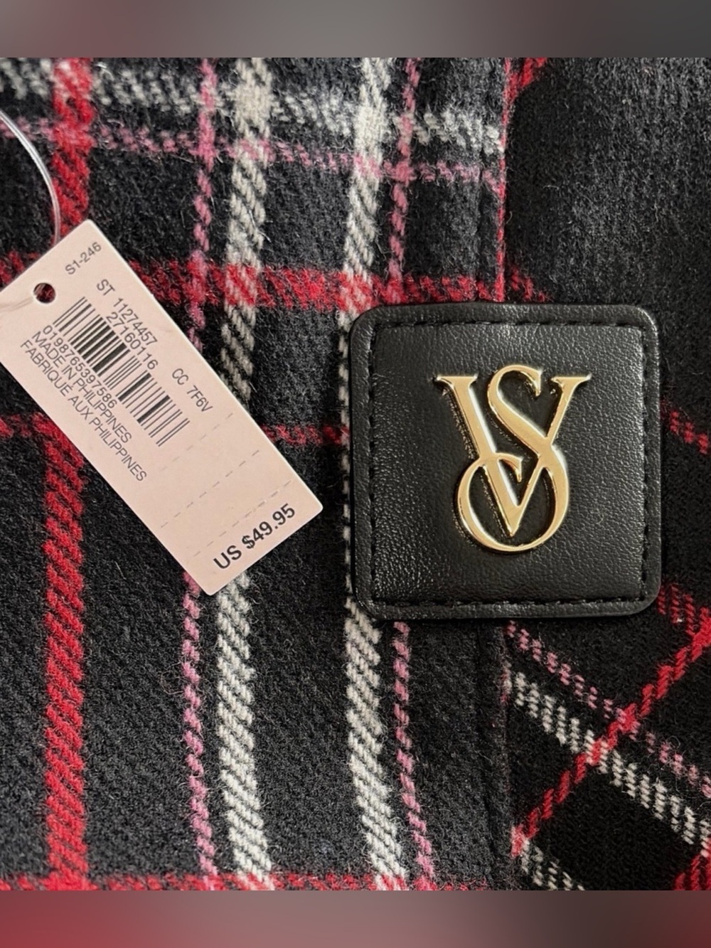 Victoria’s Secret Plaid Tote Bag Shoulder Carryall-Black/Red Check Pattern - Picture 2 of 3